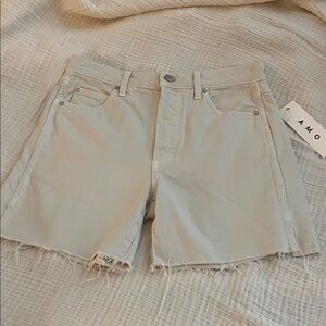 AMO Women's Tan Frayed Jean Shorts